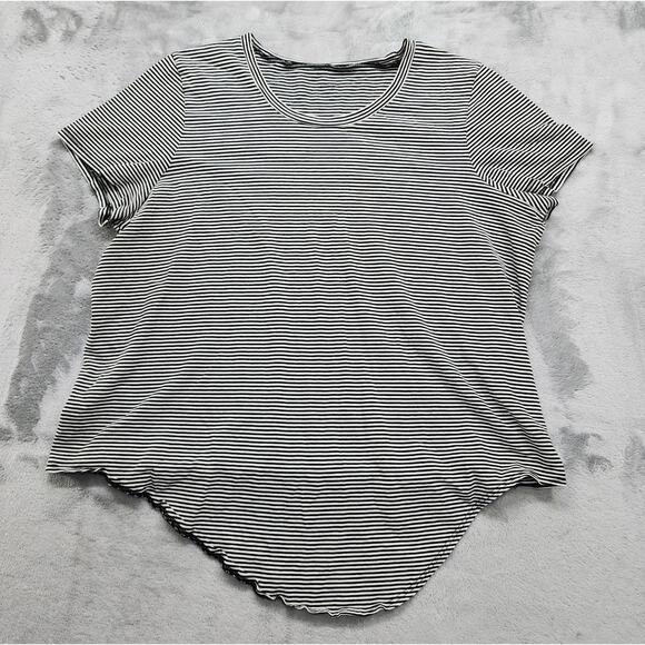 Madewell Top Womens XL Black White Striped Knot Front Tee Crew Neck Short Sleeve - Picture 1 of 8